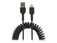 StarTech.com 3ft (1m) USB A to C Charging Cable, Coiled Heavy Duty Fast Charge & Sync USB-C Cable, High Quality USB 2.0 A to Type-C, Rugged Aramid Fiber, TPE, 3A, S20, iPad, Pixel - Durable Male to Male USB, Black - USB-kabel - USB (hann) til USB-C (hann) - USB 2.0 - 3 A - 1 m - rullet sammen - svart R2ACC-1M-USB-CABLE