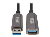 Eaton Tripp Lite Series USB-A 3.2 Gen 1 CL3-Rated Fiber Active Optical Cable (AOC) - Extension/Repeater, A/A M/F, Black, 10 m - USB-forlengelseskabel - USB-type A (hann) til USB-type A, Micro-USB type B (hunn) - USB 3.2 Gen 1 - 10 m - Active Optical Cable (AOC) - svart, lysegrå U330F-10M-G1