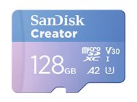 SanDisk Creator - Flashminnekort (microSDXC til SD-adapter inkludert) - 128 GB - A2 / Video Class V30 / UHS-I U3 - microSDXC UHS-I SDSQXAA-128G-GN6MS